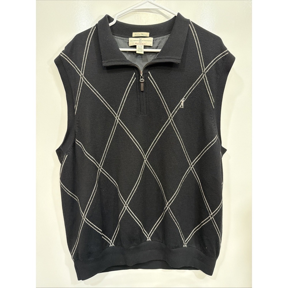 Fairway & Greene Italian Merino Wool Black 1/4 Zip Golf Sweater Wind Vest XL